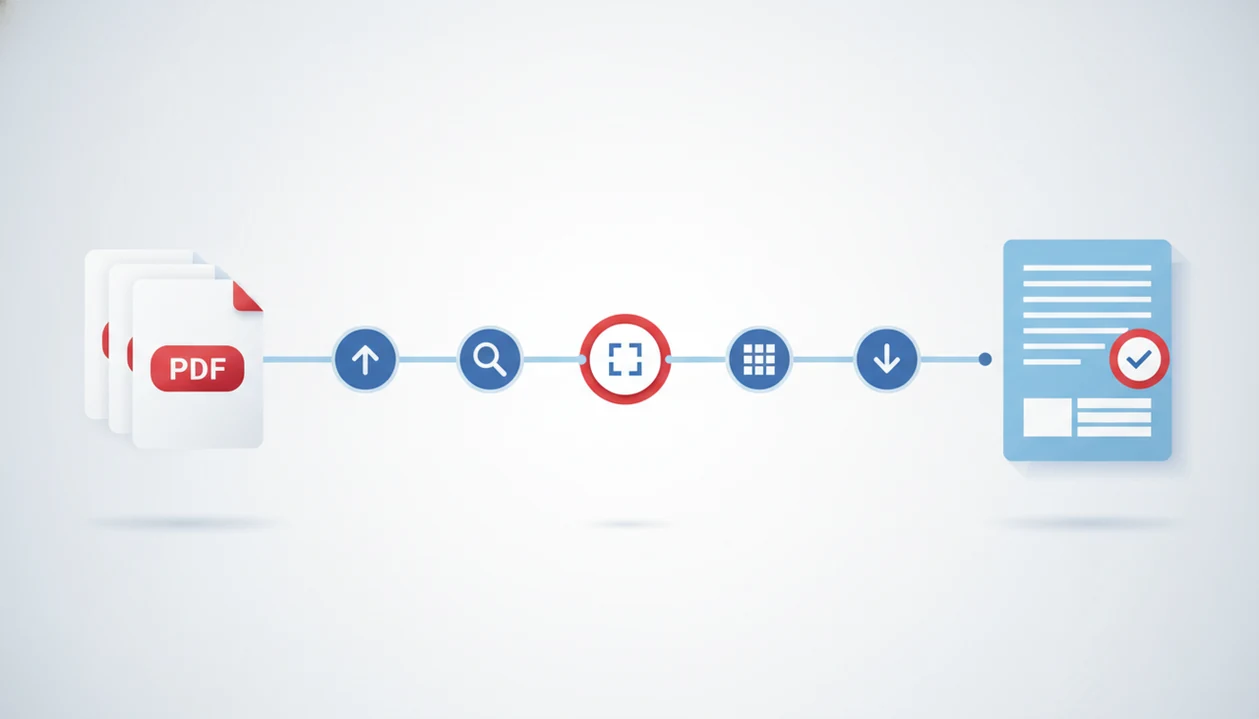 A clean timeline illustration shows PDF pages converting through stages into an editable Word document.