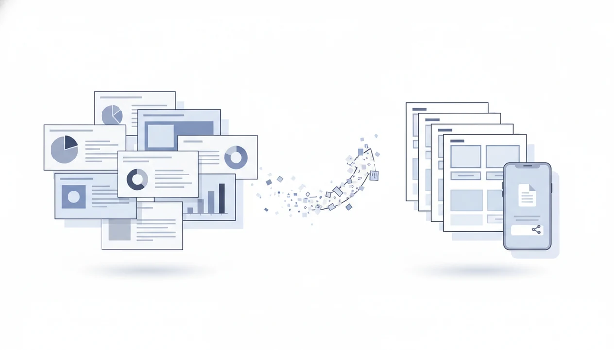 An illustration shows presentation slides converting into stable PDF pages beside a smartphone.